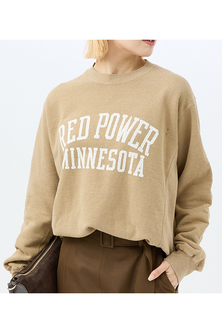DESIGNWORKS 【REMI ELIEF】SP加工3飛び裏毛別注スウェット RED POWER (モカ, M) デザインワークス ELLE SHOP DESIGNWORKS 【REMI ELIEF】SP加工3飛び裏毛別注スウェット RED POWER (モカ, M) デザインワークス ELLE SHOP