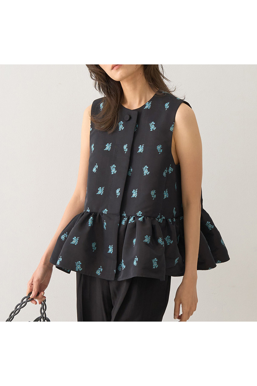 DESIGNWORKS フラワージャガードペムラムジャケット (ダークブラウン, 38) デザインワークス ELLE SHOP DESIGNWORKS フラワージャガードペムラムジャケット (ダークブラウン, 38) デザインワークス ELLE SHOP