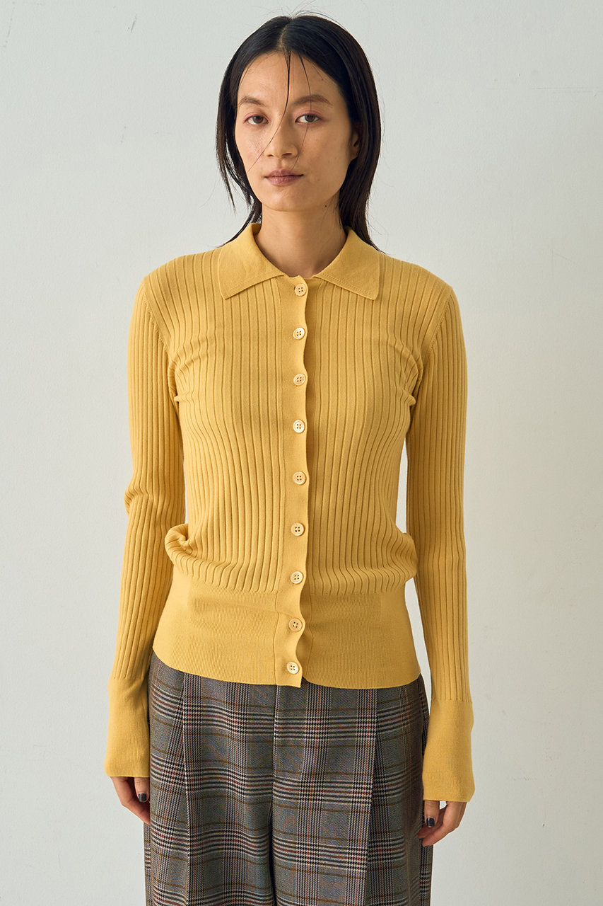 DESIGNWORKS ウールリブポロカーディガン (イエロー, 38) デザインワークス ELLE SHOP DESIGNWORKS ウールリブポロカーディガン (イエロー, 38) デザインワークス ELLE SHOP