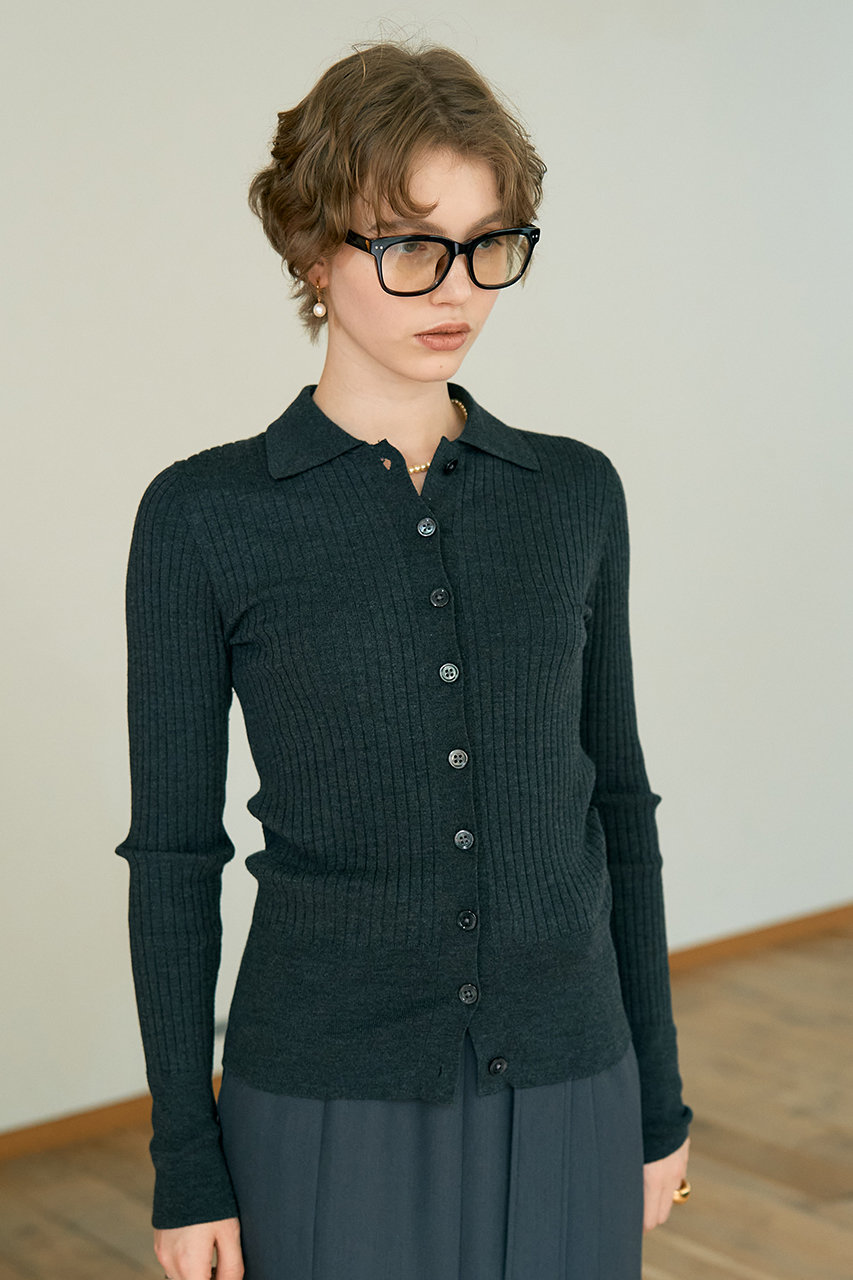 DESIGNWORKS ウールリブポロカーディガン (チャコールグレー, 38) デザインワークス ELLE SHOP DESIGNWORKS ウールリブポロカーディガン (チャコールグレー, 38) デザインワークス ELLE SHOP