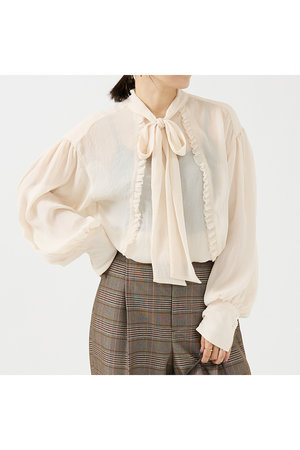 デザインワークス/DESIGNWORKSのジョーゼットフリルボウタイブラウス(110400/110403)