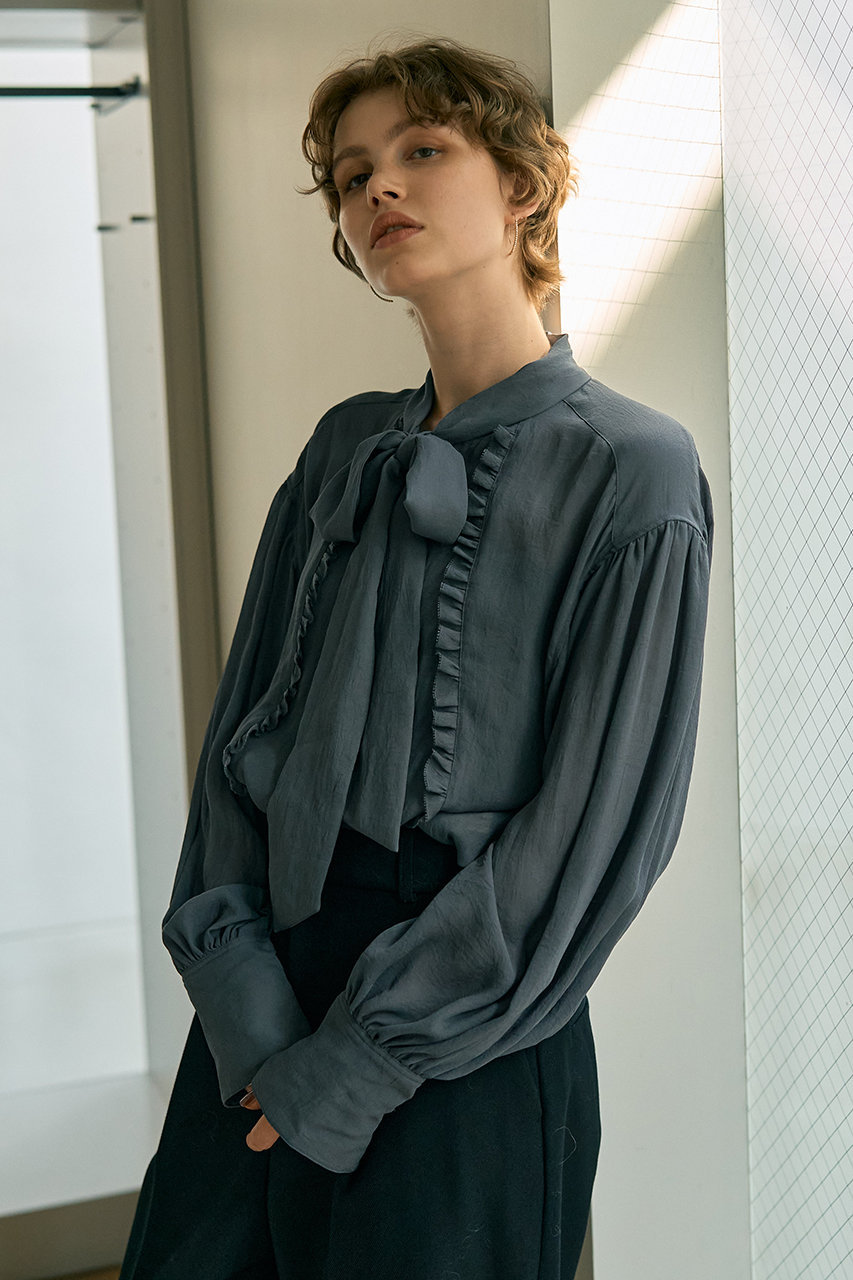 デザインワークス/DESIGNWORKSのジョーゼットフリルボウタイブラウス(グレー/35510910008)