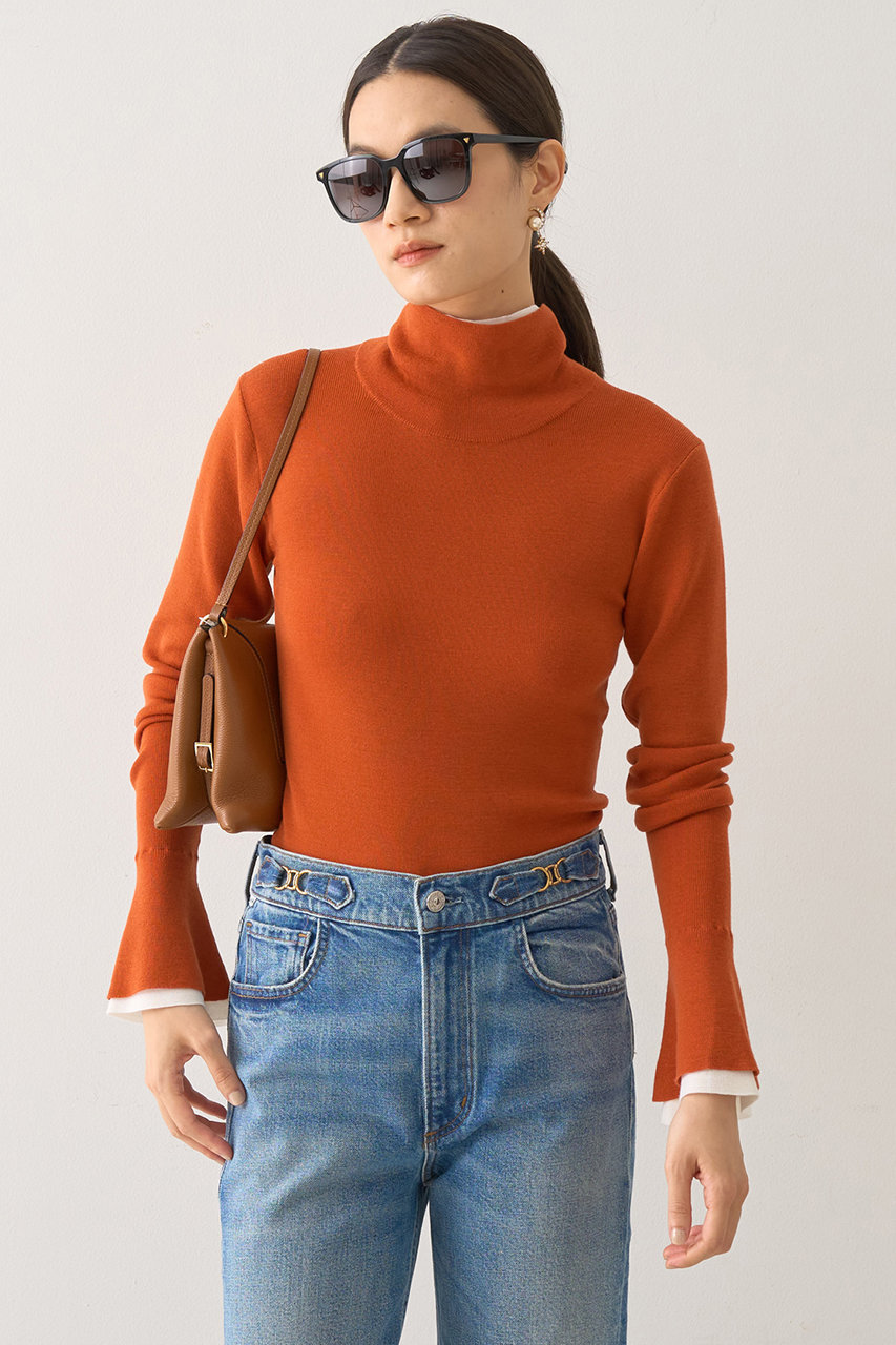 DESIGNWORKS ウールバイカラーハイネックニット (ダークオレンジ, 38) デザインワークス ELLE SHOP