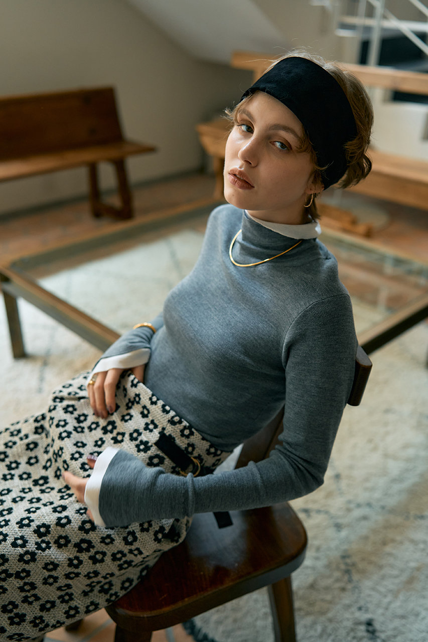 DESIGNWORKS ウールバイカラーハイネックニット (グレー, 38) デザインワークス ELLE SHOP