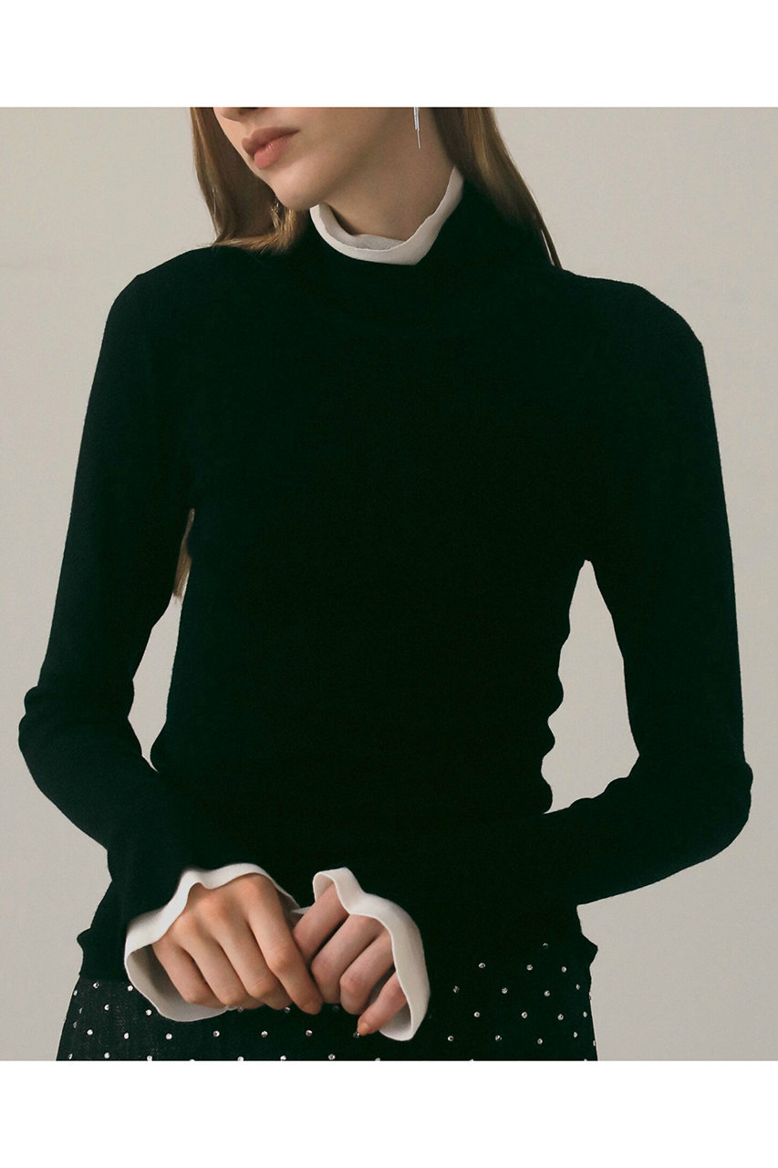 DESIGNWORKS ウールバイカラーハイネックニット (ブラック, 38) デザインワークス ELLE SHOP