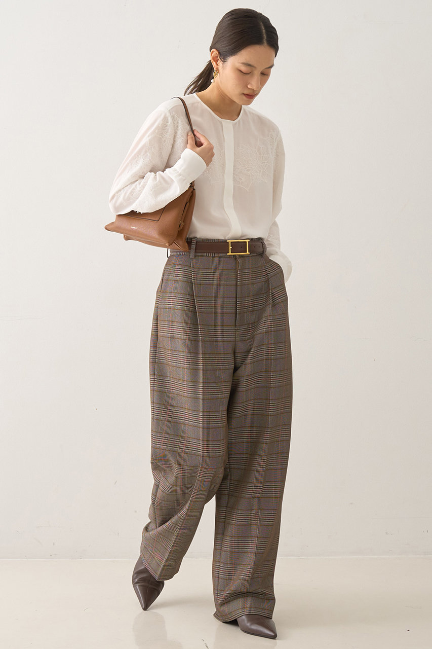 DESIGNWORKS ウール混タックバレルパンツ (チェック, 36) デザインワークス ELLE SHOP DESIGNWORKS ウール混タックバレルパンツ (チェック, 36) デザインワークス ELLE SHOP