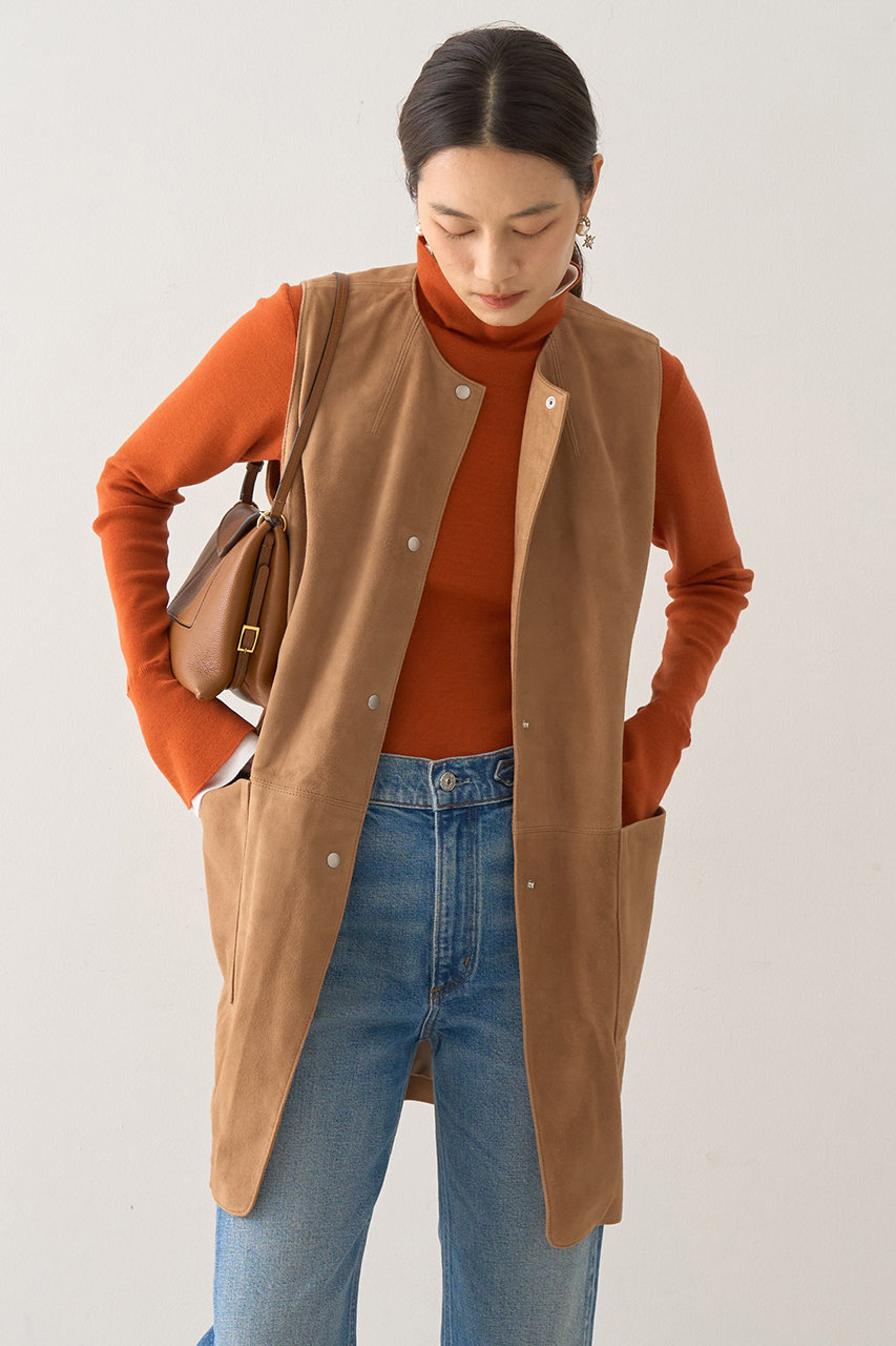 DESIGNWORKS ゴートスエードロングジレベスト (キャメル, 38) デザインワークス ELLE SHOP