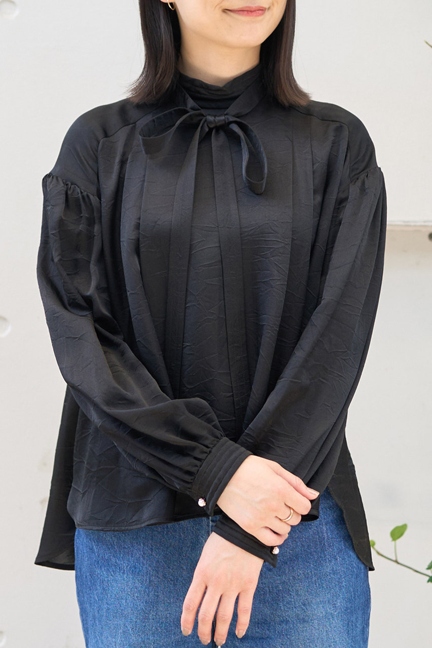 DESIGNWORKS 【BEAUVET】キュプラシルクボウタイブラウス (ブラック, 1) デザインワークス ELLE SHOP