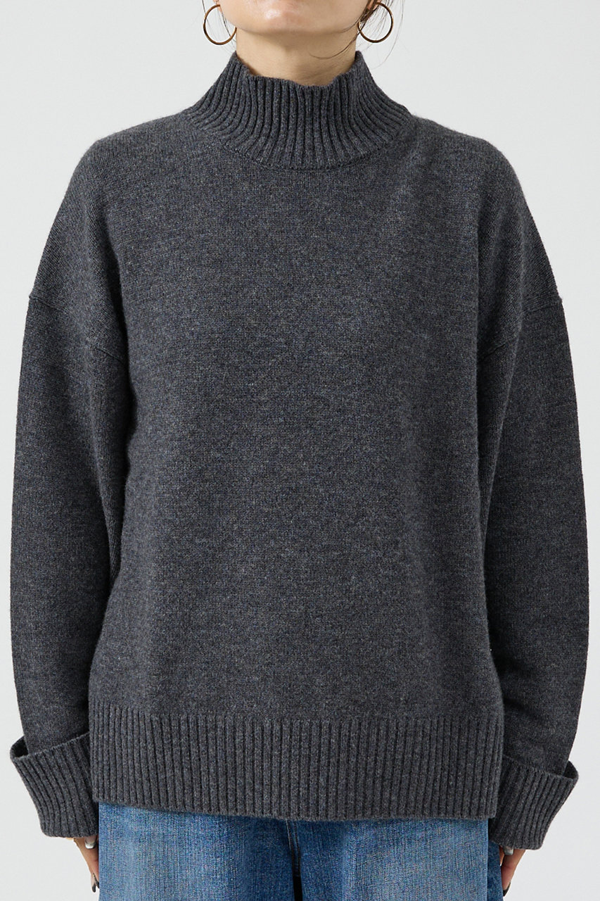 デザインワークス/DESIGNWORKSのカシミヤ混バックダブルスリットモックネックプルオーバー(チャコールグレー/35510940021)