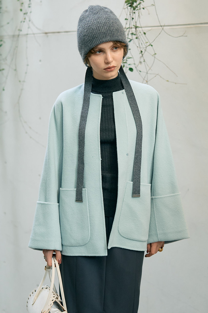 DESIGNWORKS ダブルフェイスウールショートコート (グリーン1, 38) デザインワークス ELLE SHOP