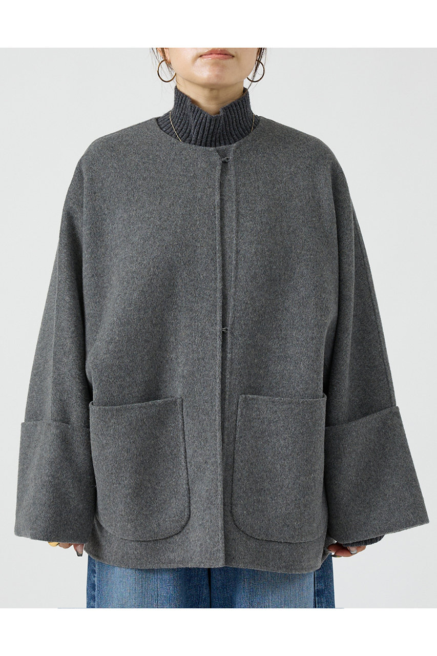 DESIGNWORKS ダブルフェイスウールショートコート (グレー, 38) デザインワークス ELLE SHOP