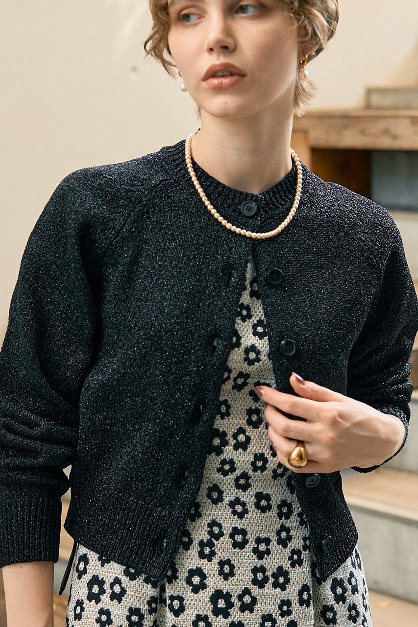 デザインワークス/DESIGNWORKSのラメクルーネックカーディガン(ブラック/35510541019)