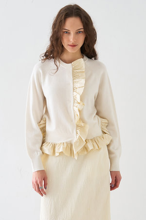 デザインワークス/DESIGNWORKSのタフタフリルニットカーディガン(110300/110303)