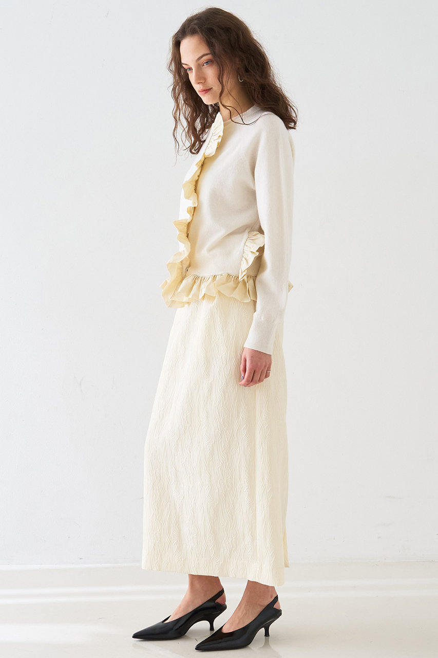 DESIGNWORKS(デザインワークス)｜タフタフリルニットカーディガン/オフ