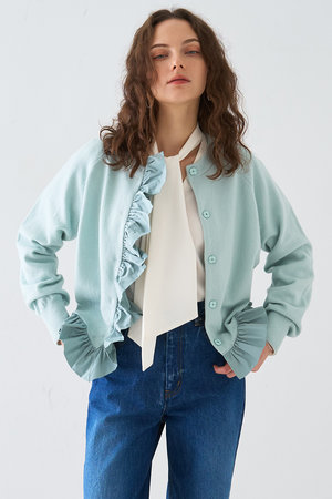 デザインワークス/DESIGNWORKSのタフタフリルニットカーディガン(110300/110303)