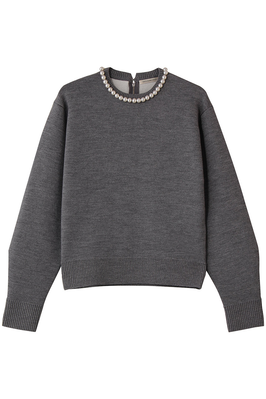 デザインワークス/DESIGNWORKSのパール付きニットプルオーバー(グレー/35520540000)