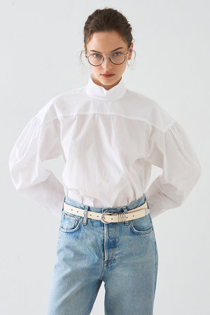 デザインワークス/DESIGNWORKSのタフタマトンスリーブギャザーブラウス(110400/110403)