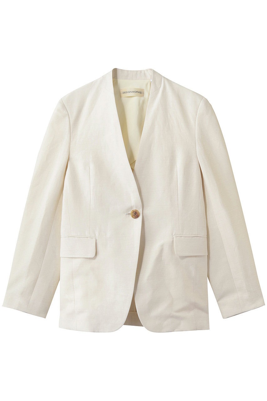 デザインワークス/DESIGNWORKSの【セットアップ対応】リネン混ノーカラージャケット(オフホワイト/35520580003)