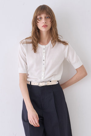 デザインワークス/DESIGNWORKSのシルク混ベーシックヘンリーネックプルオーバー(110300/110301)