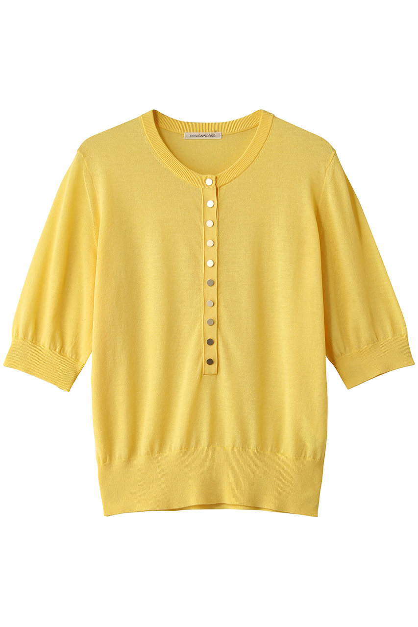 デザインワークス/DESIGNWORKSのシルク混ベーシックヘンリーネックプルオーバー(イエロー/35521140009)