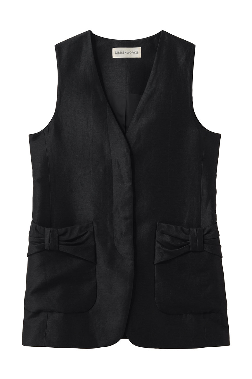 デザインワークス/DESIGNWORKSのリネン混リボンディティールジレ(ブラック/35520980005)