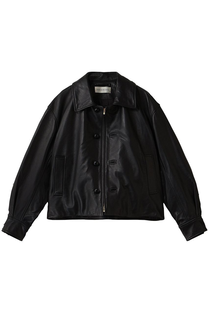 DESIGNWORKS 襟付2WAYレザーブルゾン (ブラック, 38) デザインワークス ELLE SHOP