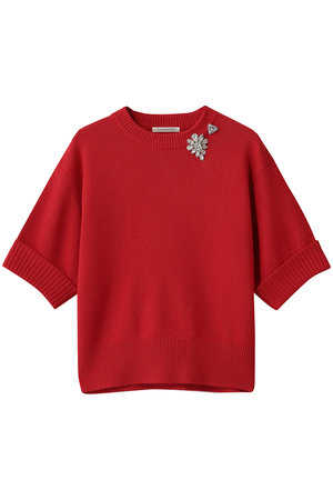 デザインワークス/DESIGNWORKSのカシミア混ブローチ付きハーフスリーブニット(110300/110301)