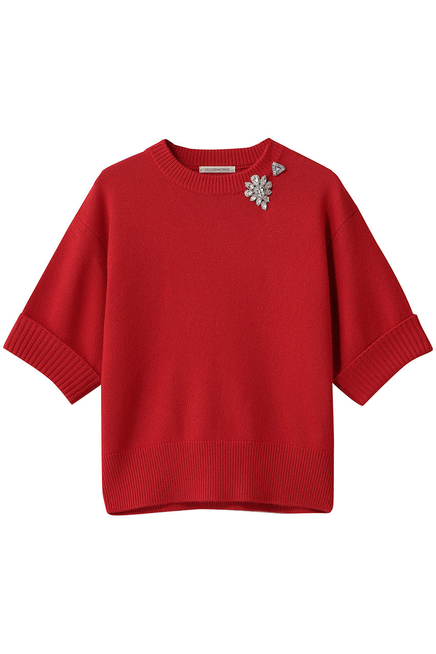 デザインワークス/DESIGNWORKSのカシミア混ブローチ付きハーフスリーブニット(レッド/35530940003)