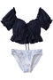 【San-ai Resort】【楽盛り水着】パフスリーブワイヤービキニ レイール(ﾐｽﾞｷﾞ)/Reir(水着) ネイビー