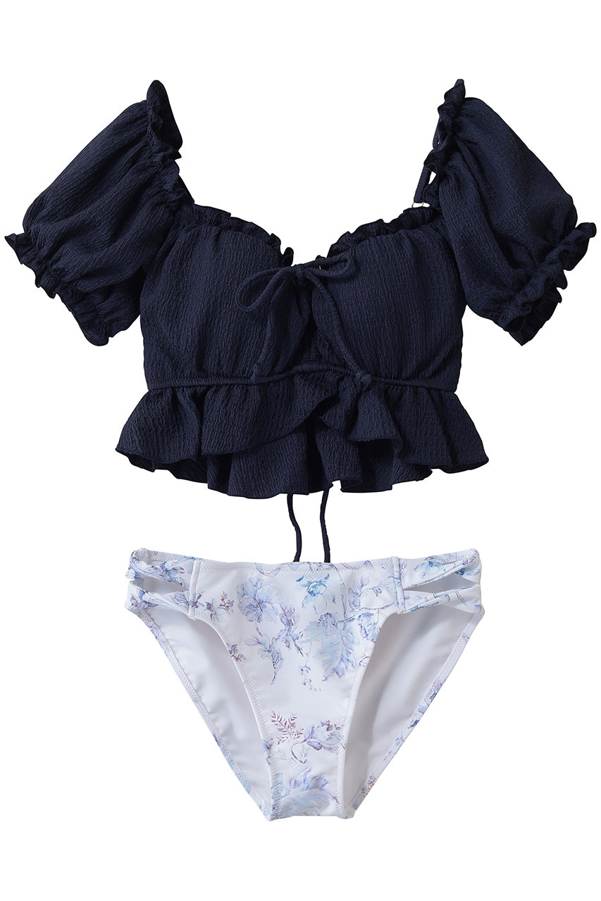 レイール(ﾐｽﾞｷﾞ)/Reir(水着)の【San-ai Resort】【楽盛り水着】パフスリーブワイヤービキニ(ネイビー/55-53-6-1883)