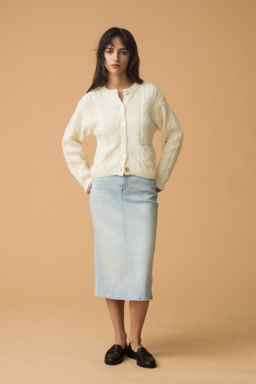 MOTHER(マザー)｜THE SWOONER STRAIGHT A MIDI SKIRT デニム