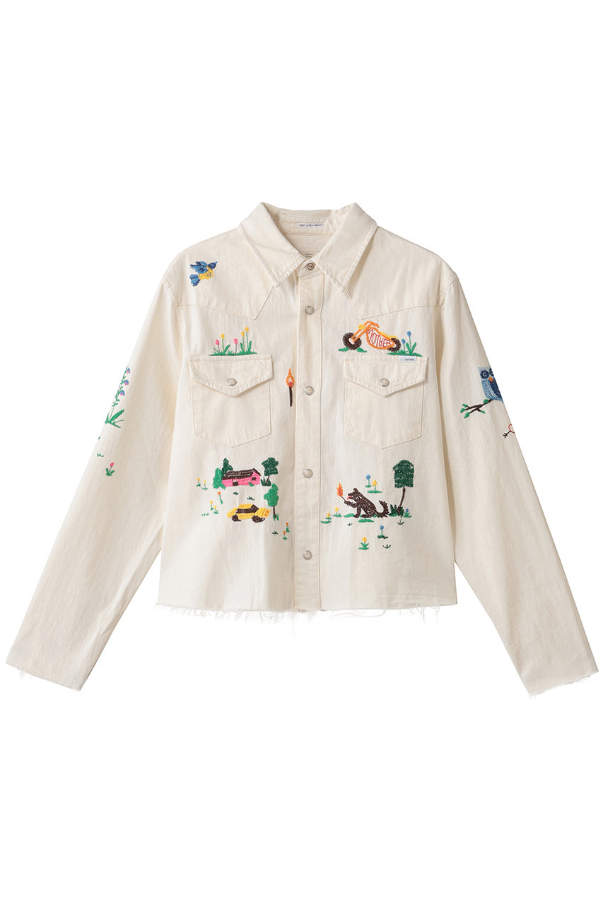 マザー/MOTHERのTHE SUPER EXS CROP FRAY クロップド刺しゅうシャツ (FDU)(オフホワイト/4210700232)