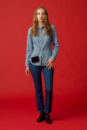 マザー/MOTHERのTHE ITTY BITTY PINCHIE FRENCHI デニムシャツ (ETD)(110400/110403)