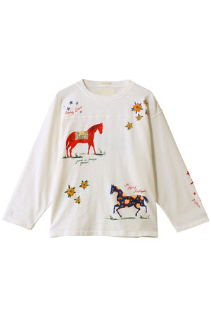 マザー/MOTHERのTHE PEASANT POET ホースモチーフ刺しゅう ロングTシャツ (WHE)(110100/110103)