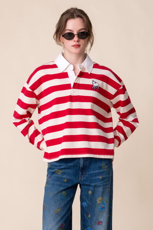 マザー/MOTHERのTHE BOXY MATCH　ラムモチーフ ボーダー ポロカラートップス (GOR)