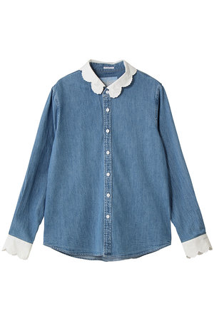 マザー/MOTHERのTHE FRILLY FOXY BOXY SHIRT フリルカラーデニムシャツ（TYF）(110400/110403)