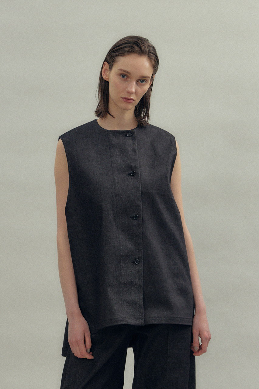 FLORENT(フローレント)｜デニムライク ベスト トップス/ブラック の