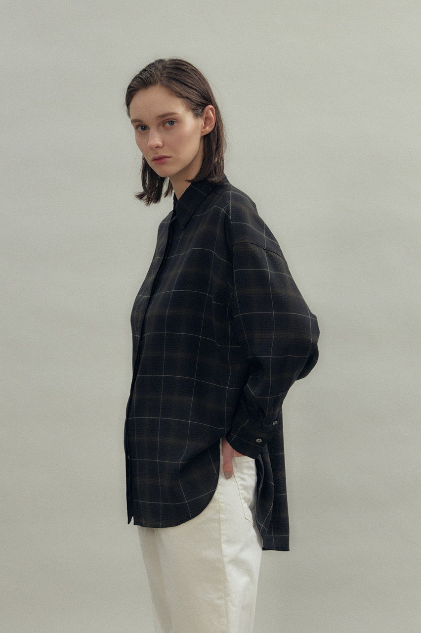 FLORENT(フローレント)｜ウール ミックス チェック シャツ/ブラック の
