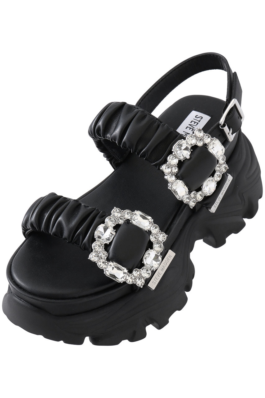 STEVE MADDEN VOLTAIRE ビジューバックル厚底サンダル (ブラック/ブラック, 7(約23.5cm)) スティーブ・マデン ELLE SHOP STEVE MADDEN VOLTAIRE ビジューバックル厚底サンダル (ブラック/ブラック, 7(約23.5cm)) スティーブ・マデン ELLE SHOP