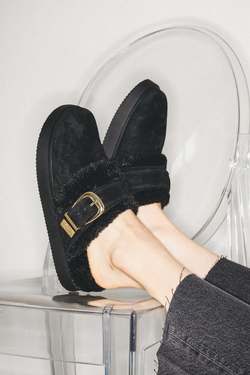 STEVE MADDEN(スティーブ・マデン)｜COZY-UP ファーバックルサボ/BLK