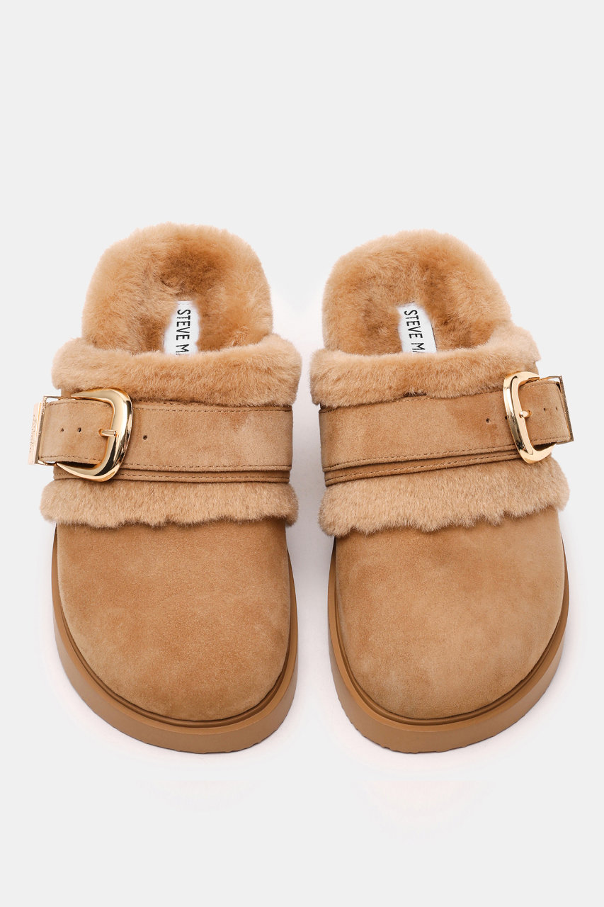 STEVE MADDEN COZY-UP ファーバックルサボ (TAN, 8(24cm)) スティーブ・マデン ELLE SHOP STEVE MADDEN COZY-UP ファーバックルサボ (TAN, 8(24cm)) スティーブ・マデン ELLE SHOP