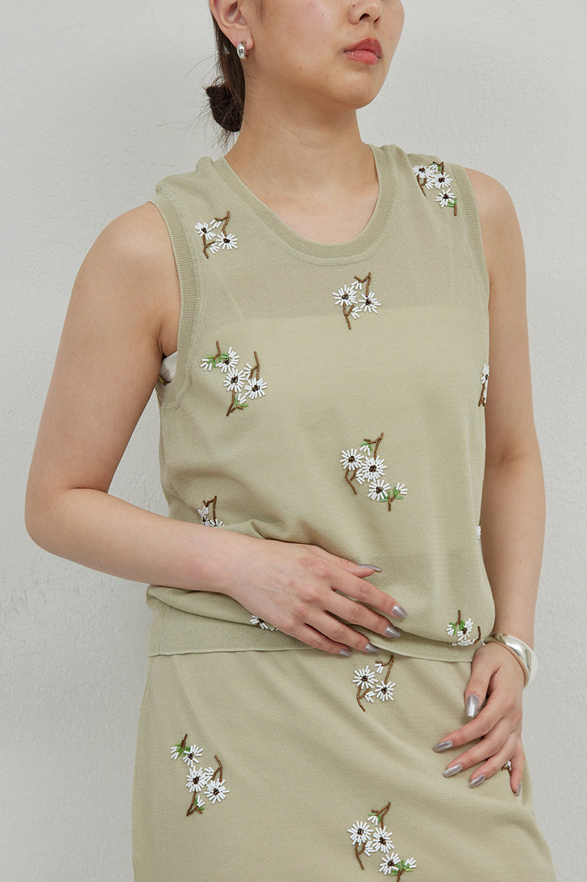 GALLARDAGALANTE 【HERITANOVUM】シアーエンブロイダリーノースリーブニット (カーキ, F) ガリャルダガランテ ELLE SHOP GALLARDAGALANTE 【HERITANOVUM】シアーエンブロイダリーノースリーブニット (カーキ, F) ガリャルダガランテ ELLE SHOP