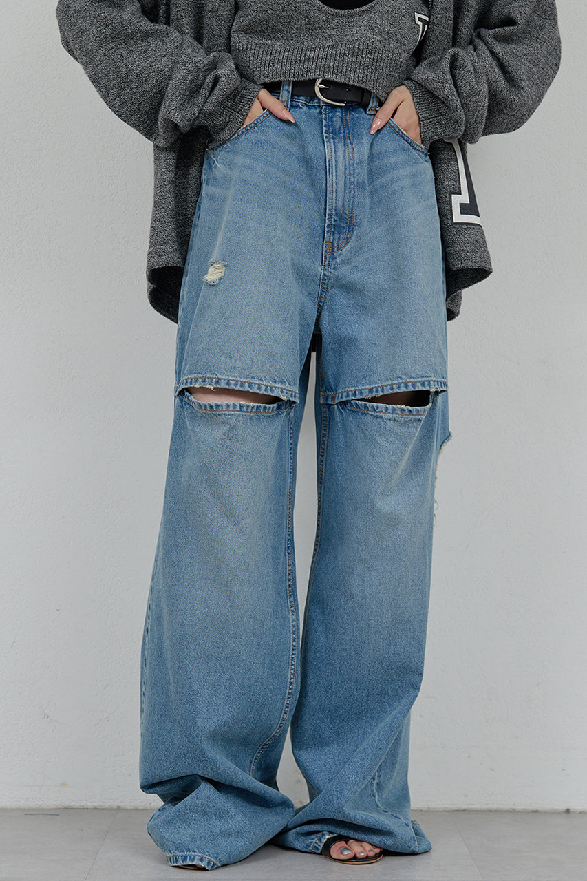 GALLARDAGALANTE 【PEAS】スラッシュデニムパンツ (サックスブルー, 0) ガリャルダガランテ ELLE SHOP GALLARDAGALANTE 【PEAS】スラッシュデニムパンツ (サックスブルー, 0) ガリャルダガランテ ELLE SHOP