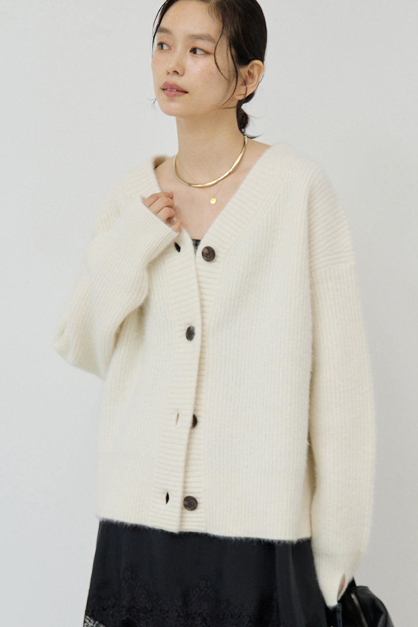 【新品】ガラルダギャランテ　ファーVネックカーディガン　モカ セール】ファーVネックカーディガン（ニット/セーター