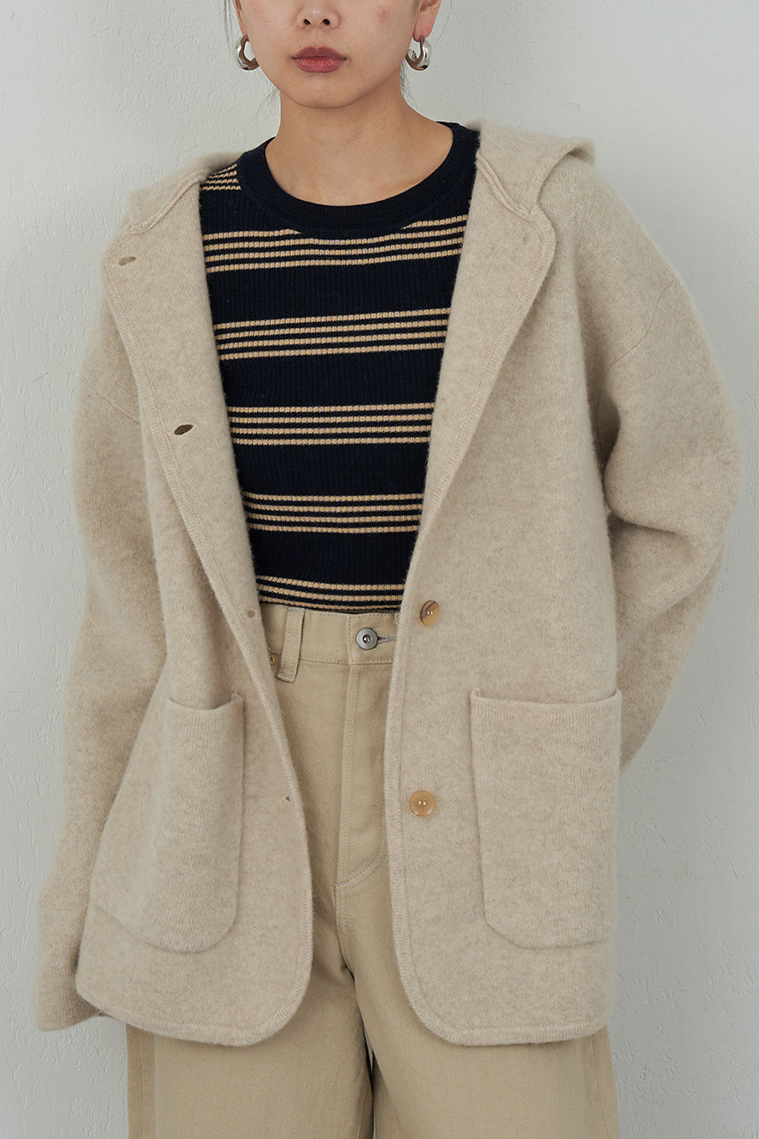 GALLARDAGALANTE 【HERITANOVUM】ニットフーディコート (ベージュ, F) ガリャルダガランテ ELLE SHOP