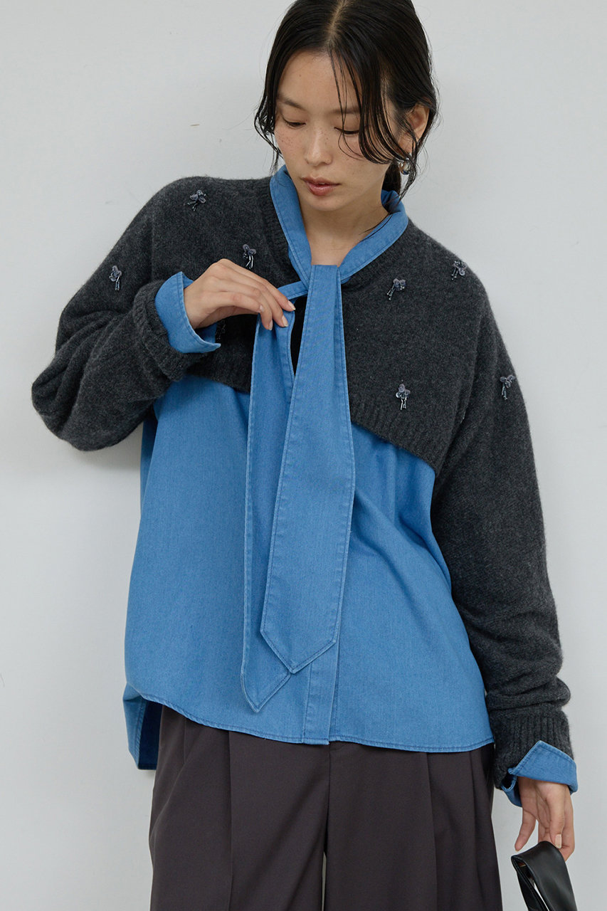 GALLARDAGALANTE 【25th記念アイテム】ビジューショートVニット (チャコールグレー, F) ガリャルダガランテ ELLE SHOP GALLARDAGALANTE 【25th記念アイテム】ビジューショートVニット (チャコールグレー, F) ガリャルダガランテ ELLE SHOP