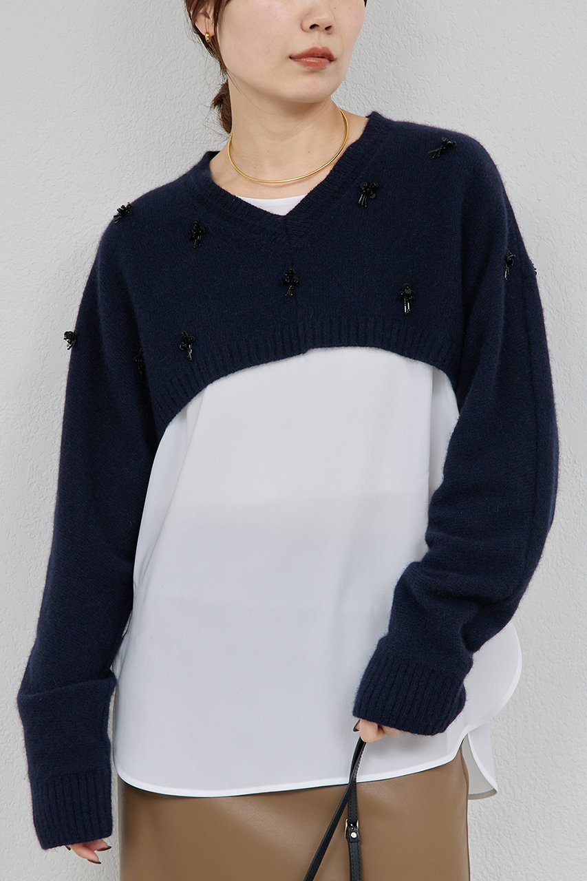 GALLARDAGALANTE 【25th記念アイテム】ビジューショートVニット (ネイビー, F) ガリャルダガランテ ELLE SHOP GALLARDAGALANTE 【25th記念アイテム】ビジューショートVニット (ネイビー, F) ガリャルダガランテ ELLE SHOP