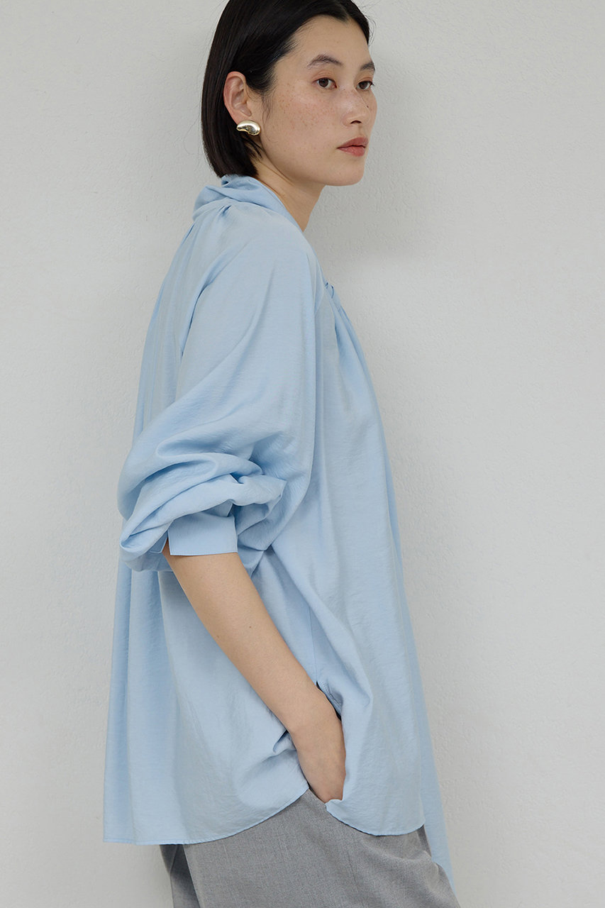 【美品】NOBLE ギャザーボウタイブラウス サックスブルー 美品 Noble ギャザーボウタイブラウス サックスブルー トップス