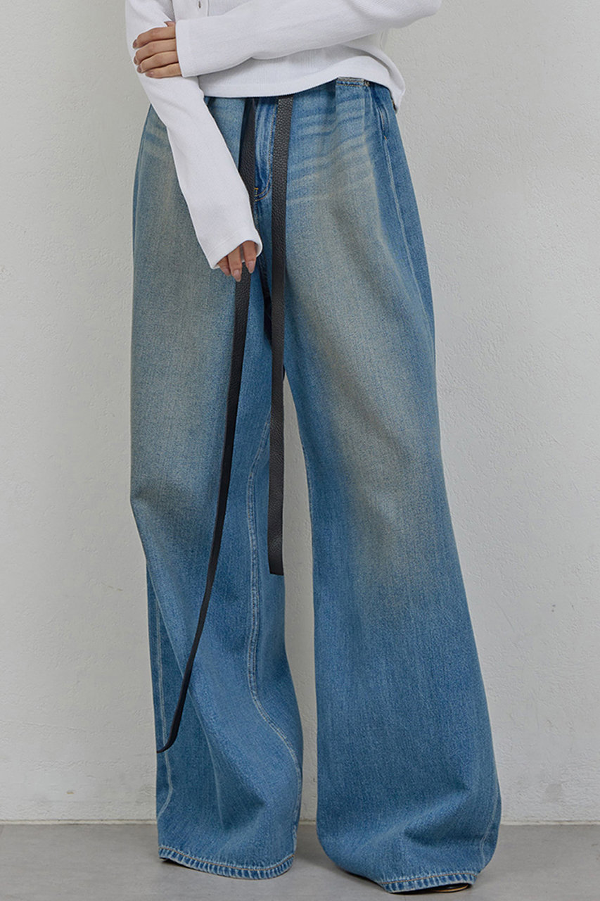 【PEAS】レザーベルト付きソフトデニム