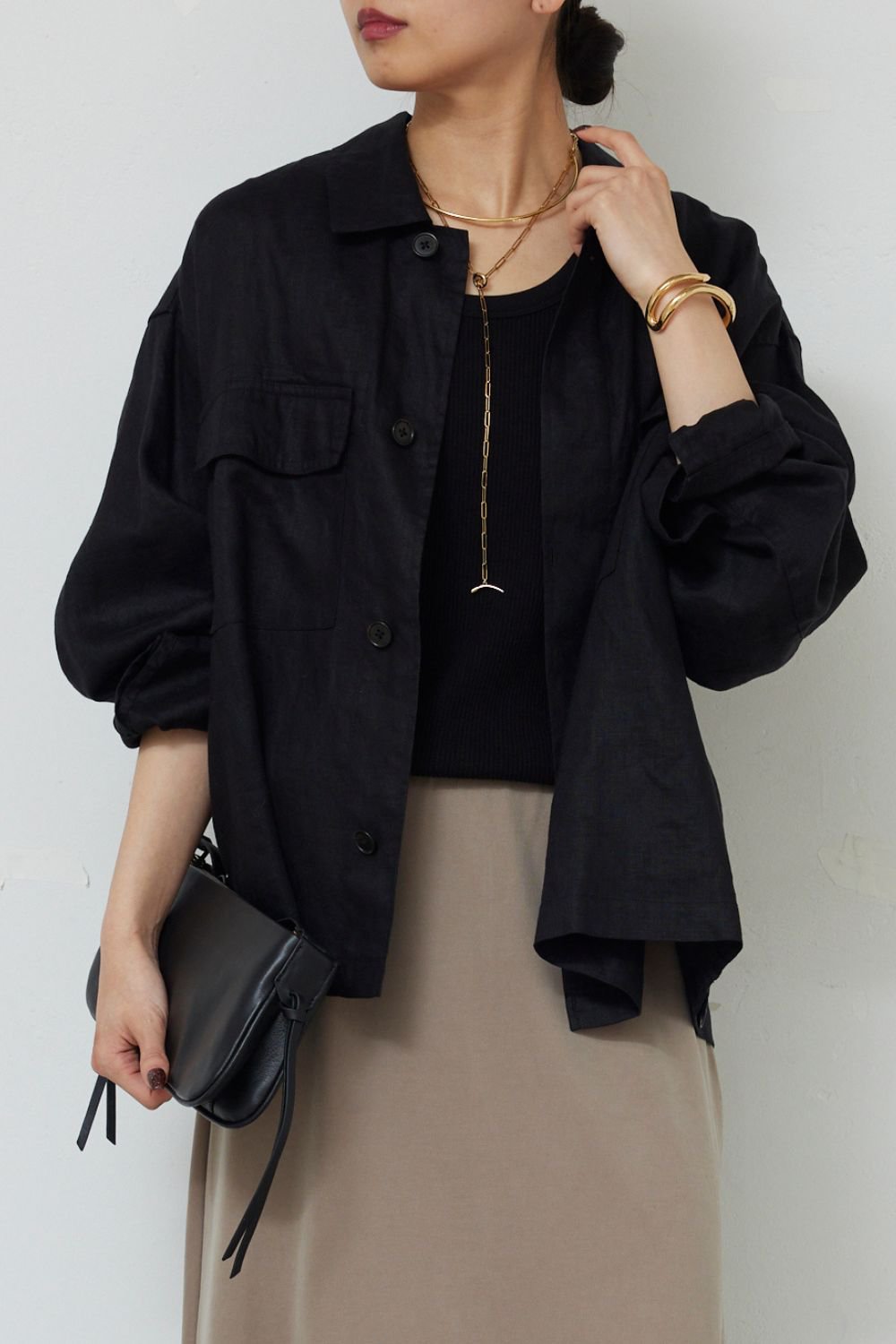 ガリャルダガランテ/GALLARDAGALANTEの【予約販売】リネンミリタリーシャツブルゾン(ブラック/GGZ1061207A0004)